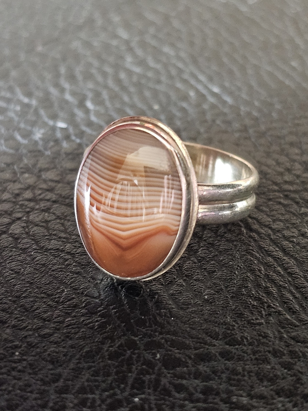 Sterling Silver Brown Banded Agate Ring